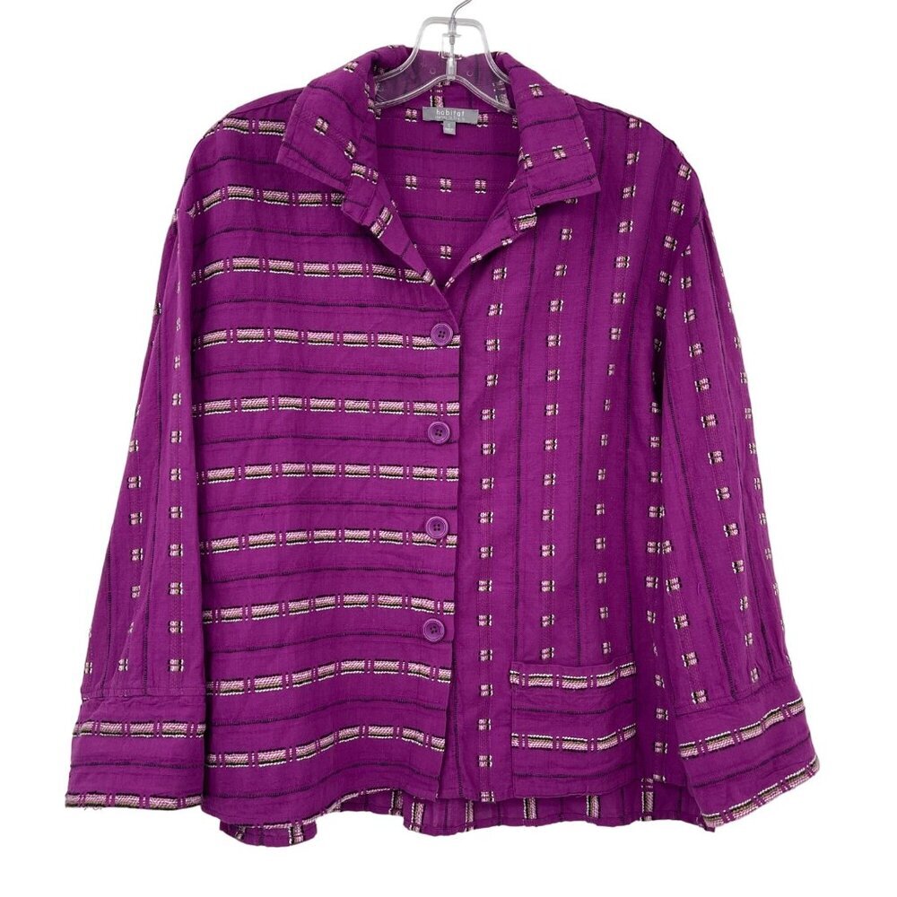 Habitat Pocket Shirt Women's S Purple Oversize Relaxed Fit Lagenlook Chore